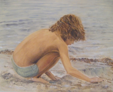 Giocando con la sabbia, olio su tela 80x100cm